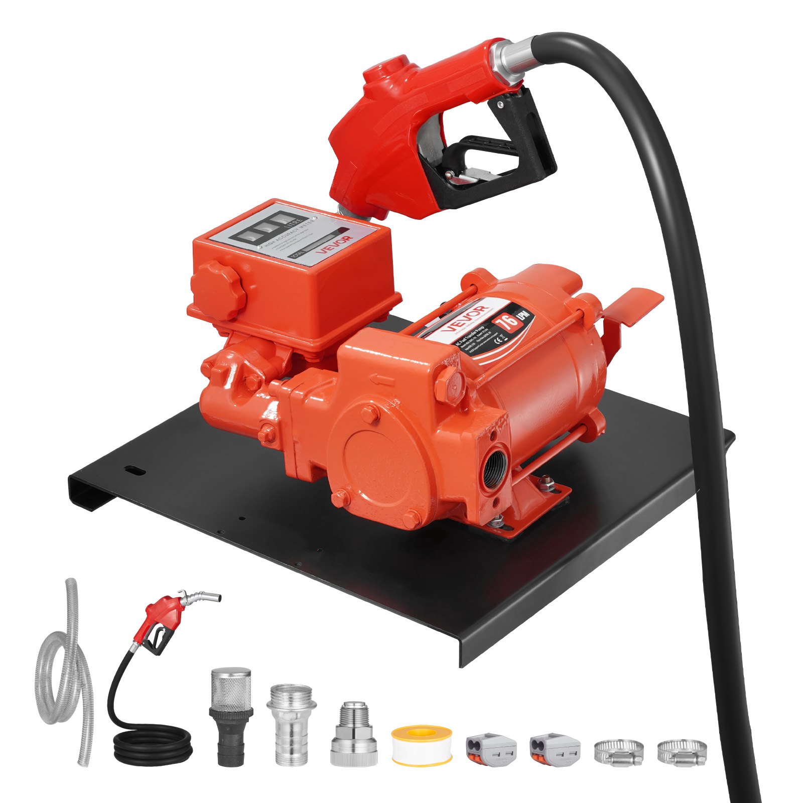 VEVOR Fuel Transfer Pump 230V, 20 GPM 76 L/min, AC Electric Oil Transfer Pump, with Meter, Auto Shut-Off Fuel Nozzle & Discharge Hose, High Flow for Gasoline, Diesel, Kerosene, Biodiesel, Ethanol