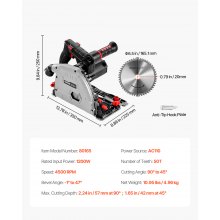 VEVOR Track Saw 6-1/2 in Plunge-Cut Circular Saw Kit for Wood Metal (Tool Only)