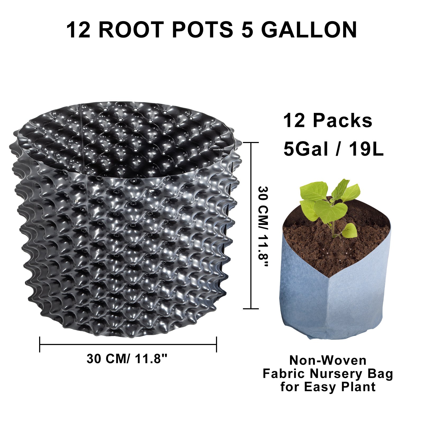 VEVOR Air Pruning Rocket Pots with Saucer 5Gal/19L 12PCs Root Pruning Flower Pot