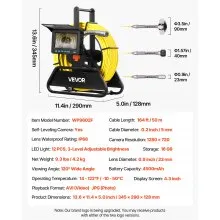 VEVOR Sewer Camera, 164 ft/50m, Self-Leveling Drain Inspection Camera with 4.3" 1080P HD Screen, IP68 Waterproof Snake Plumbing Camera with Lights - 12 LEDs & 16GB Card for Sewer Line Duct Pipe