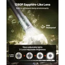 VEVOR Sewer Camera, 98 ft/30m, Self-Leveling Drain Inspection Camera with 4.3" 1080P HD Screen, IP68 Waterproof Snake Plumbing Camera with Lights - 12 LEDs & 16GB Card for Sewer Line Duct Pipe