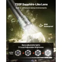 VEVOR Sewer Camera, 98 ft/30m, 4.3" Drain Inspection Camera, IP68 Waterproof Snake Plumbing Camera with Lights - 6 Adjustable LEDs, 4500mAh Battery & 16GB Card for Sewer Line Duct Pipes