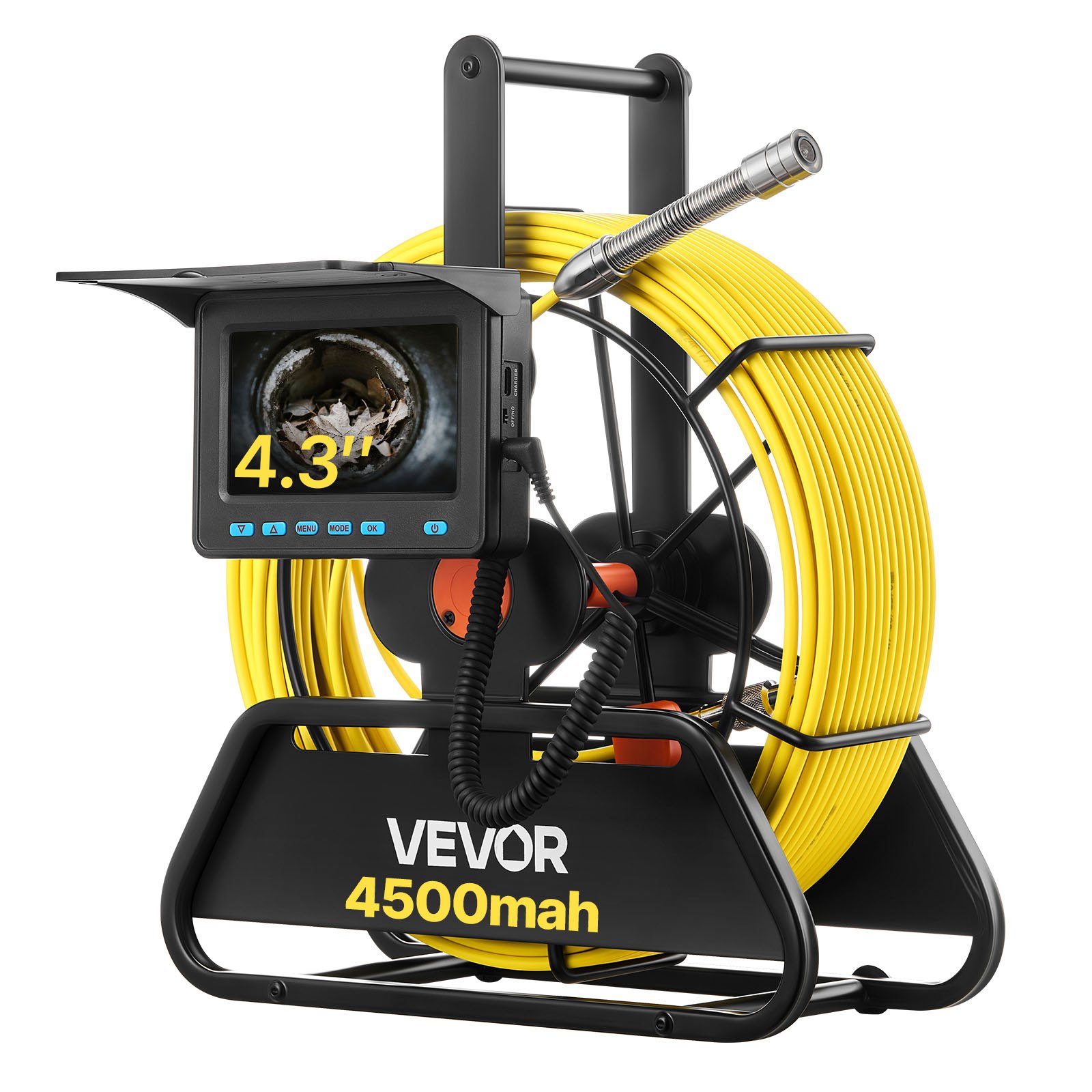 VEVOR Sewer Camera, 30m Drain Inspection Camera, IP68 Waterproof Snake Plumbing Cameras with Lights - 6 Adjustable LEDs, 4500mAh Battery & 16GB Card for Sewer Line Duct Pipes