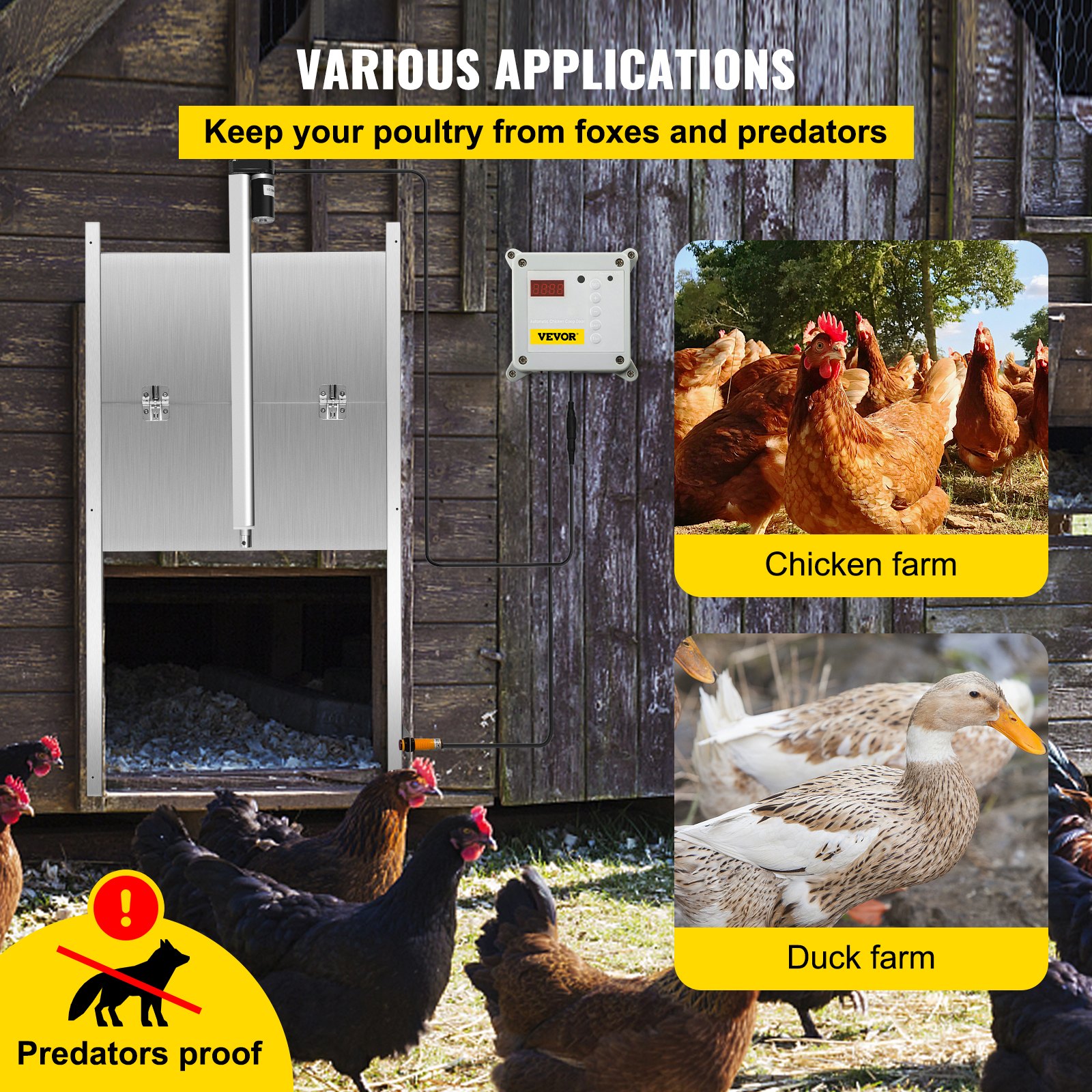 VEVOR Automatic Chicken Coop Door Opener (Door Included)Timer Auto Light Sensor