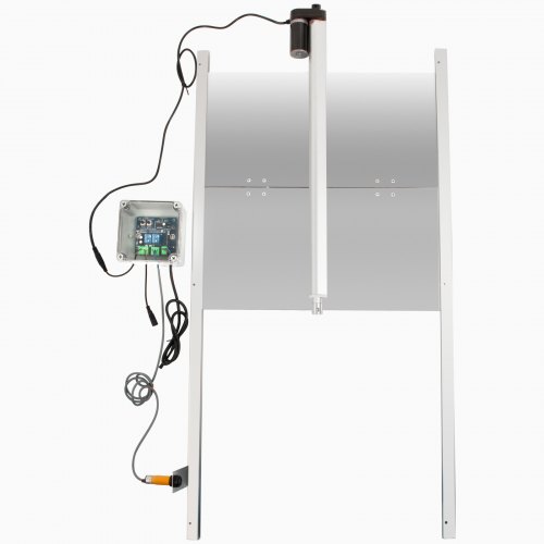 VEVOR Kits de puerta automática, 20.4"x37.7", con sensor de luz, motor de apertura de gallinero eléctrico, con inducción infrarroja para evitar pollo, pato, ganso aplastado, plateado