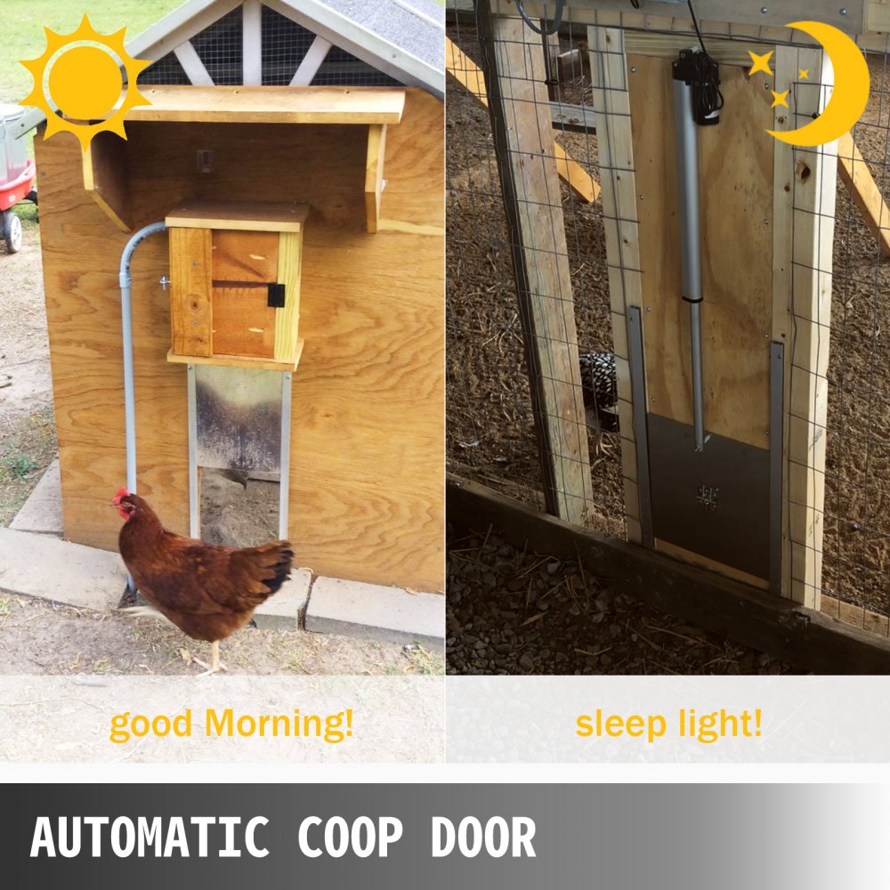 VEVOR Automatic Door Kits, 20.4"x37.7", W/Light Sensor Electric Poultry Coop Opening Motor, with Infrared Induction to Avoid Chicken, Duck, Goose from Crushed, Silver