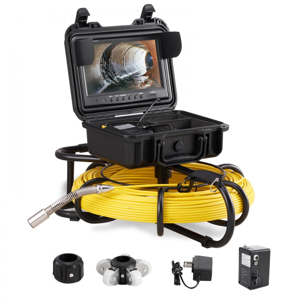 VEVOR Sewer Camera, 300 ft/91.5 m, 9" Screen Pipeline Inspection Camera with DVR Function, Waterproof IP68 Camera w/12 Adjustable LEDs, w/a 16G SD Card, for Sewer Line, Home, Duct Drain Pipe Plumbing