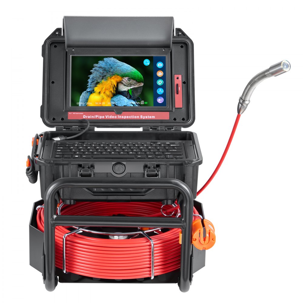 VEVOR Sewer Camera, 165 ft/50m, Self-Leveling Drain Camera with 10.1" Touchscreen, 512Hz Transmitter & Distance Counter, IP67 Snake Plumbing Camera with Lights-12 LED, 32GB Card for Duct Pipe