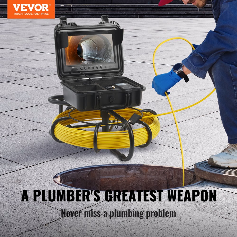 VEVOR Sewer Camera Pipe Inspection Camera 22.9cm 720p Screen Pipe Camera 50.3m