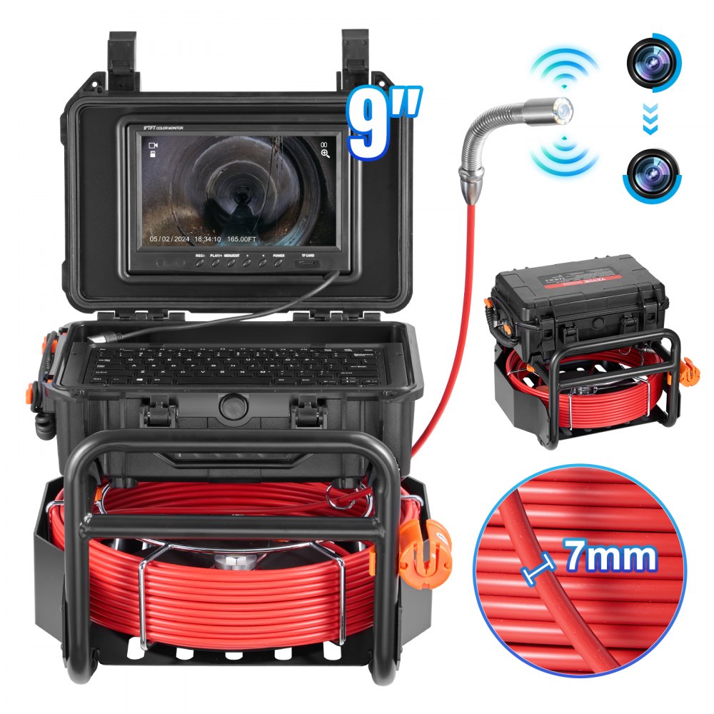 Sewer Camera 165 ft/50m Self-Leveling Drain Camera with 512Hz Transmitter