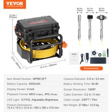 VEVOR Sewer Camera 230 ft/70m Self-Leveling Drain Camera with 512Hz Transmitter