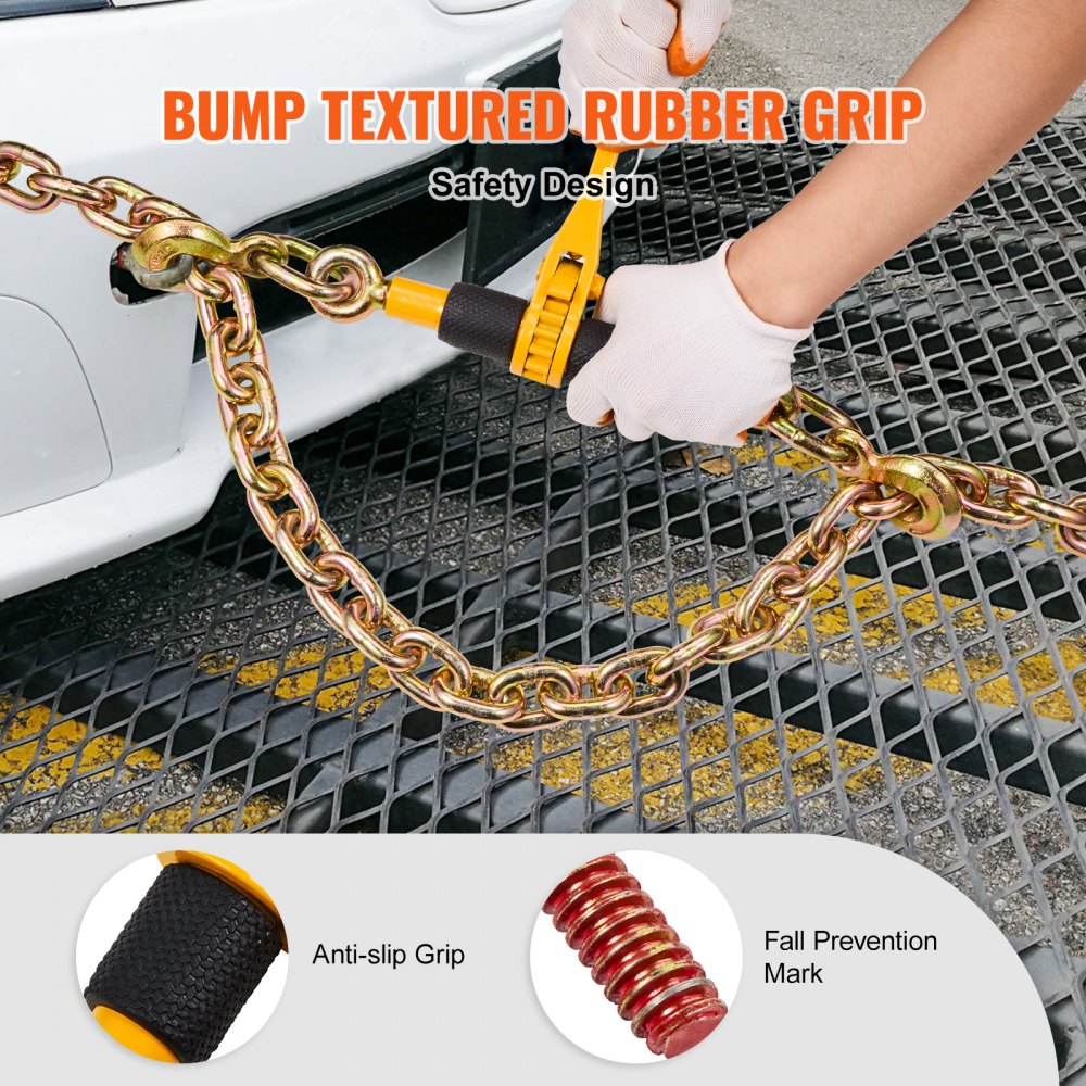 VEVOR Ratchet Chain Binders, 1/4"-5/16", 2600 lbs Safe Working Load, 2 Pack Load Binder with 2 Grab Hooks, Tie Downs for Transport Chain, Heavy Duty Tow Chain Ratchet Binders for Flatbed Truck Trailer