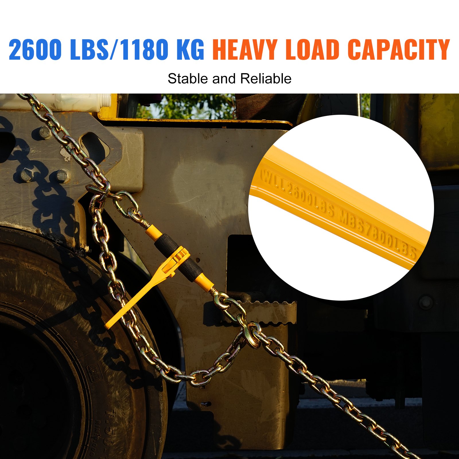 VEVOR Ratchet Chain Binders, 1/4"-5/16", 2600 lbs Safe Working Load, 2 Pack Load Binder with 2 Grab Hooks, Tie Downs for Transport Chain, Heavy Duty Tow Chain Ratchet Binders for Flatbed Truck Trailer