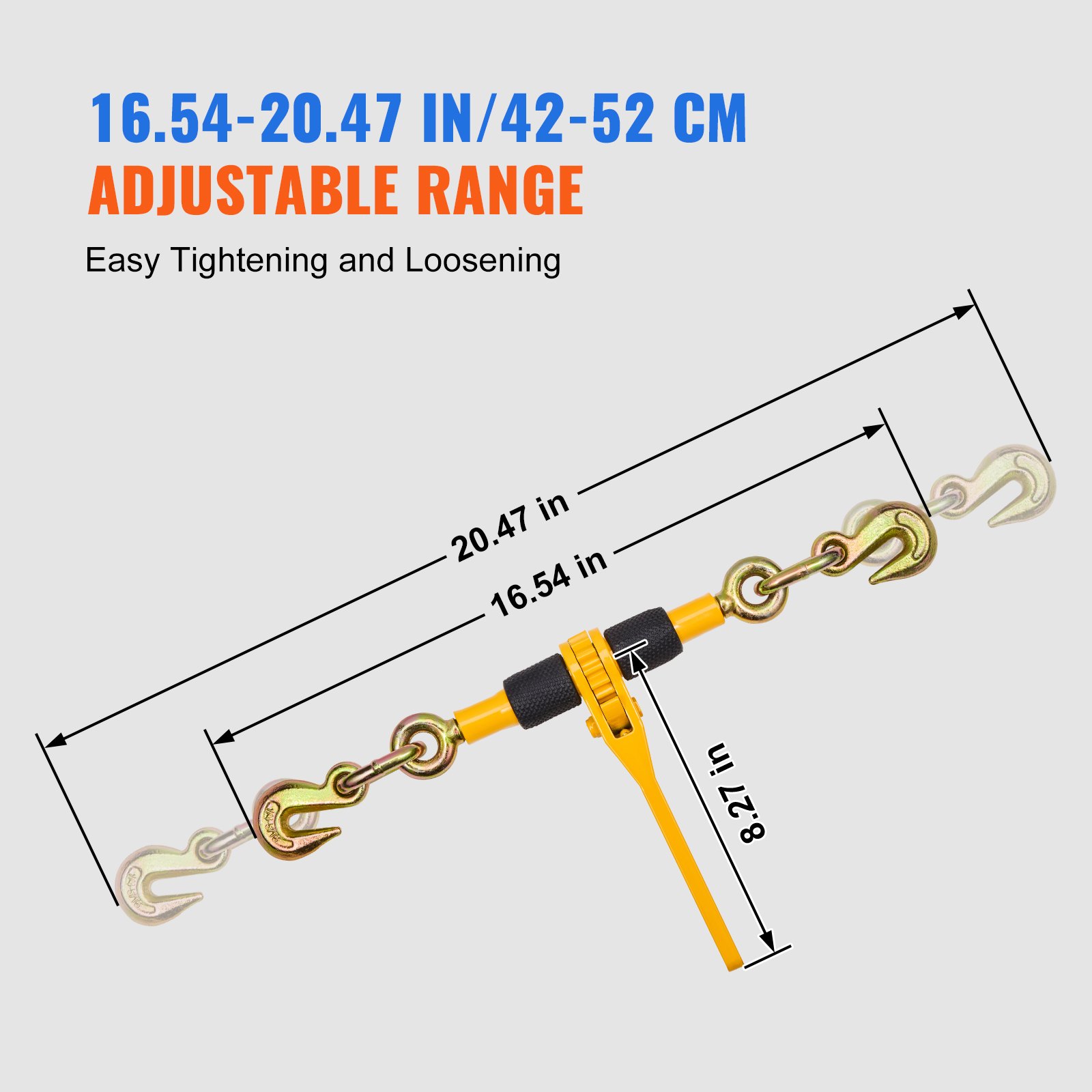 VEVOR Ratchet Chain Binders, 1/4"-5/16", 2600 lbs Safe Working Load, 2 Pack Load Binder with 2 Grab Hooks, Tie Downs for Transport Chain, Heavy Duty Tow Chain Ratchet Binders for Flatbed Truck Trailer