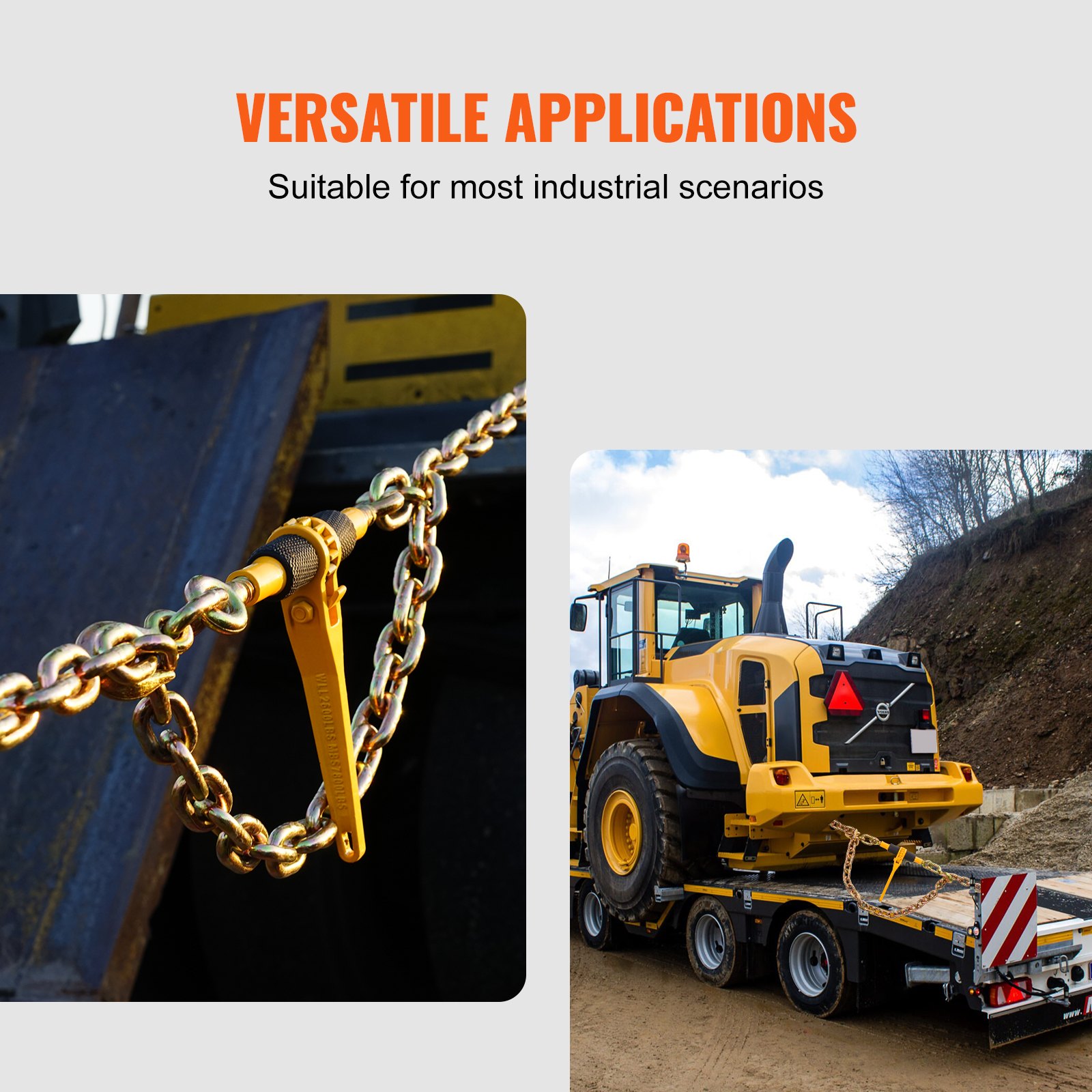 VEVOR Ratchet Chain Binders, 1/4"-5/16", 2600 lbs Safe Working Load, 2 Pack Load Binder with 2 Grab Hooks, Tie Downs for Transport Chain, Heavy Duty Tow Chain Ratchet Binders for Flatbed Truck Trailer