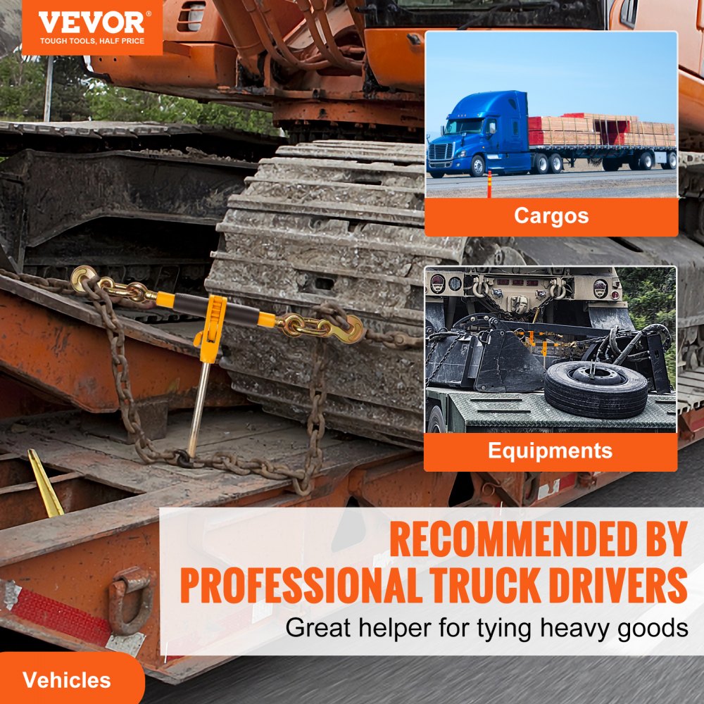 VEVOR Spärrkedjebindare, 3/8"-1/2" Heavy Duty lastbindare, med G80-krokar 12000 lbs Säker lastgräns, arbetsbesparande antisladdhandtag, bindning av dragkedjebindare för lastbilssläp med flak, 4 st.