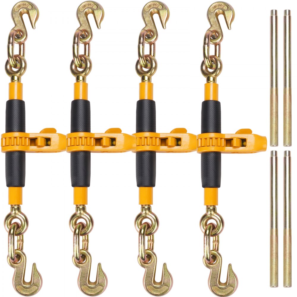 VEVOR 4PCS Ratchet Chain Binder, 5/16-3/8 Heavy Duty Load Binders, with  G80 Hooks 7,100 lbs Secure Load Limit, Labor-saving Anti-skid Handle, Tie