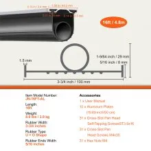 VEVOR Garage Door Seals Bottom Rubber, U Shape +O Ring Garage Door Bottom Weather Seal with Pre-drilled Aluminum Track Retainer Kit, 16ft 5/16 inch T-ends and 3 3/4 inch Width, for Doors, Black