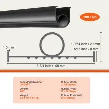 VEVOR Garage Door Seals Bottom Rubber, U Shape +O Ring Combination Garage Door Bottom Weather Seal, 20ft Weatherproofing Garage Door Seal, 5/16 inch T-ends and 3 3/4 inch Width, for Doors, Black
