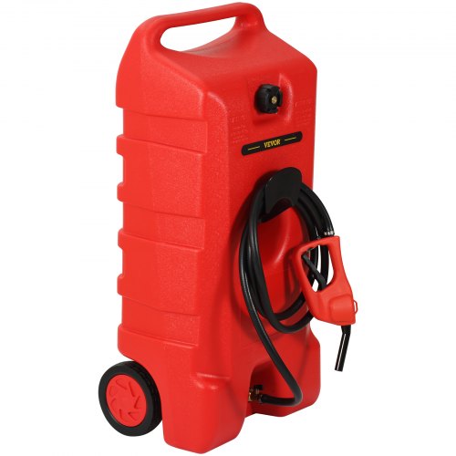 VEVOR Fuel Caddy, 25 Gallon, Gas Storage Tank on-Wheels, with Siphon Pump and 9.8 ft Long Hose, Gasoline Diesel Fuel Container for Cars, Lawn Mowers, ATVs, Boats, More, Red