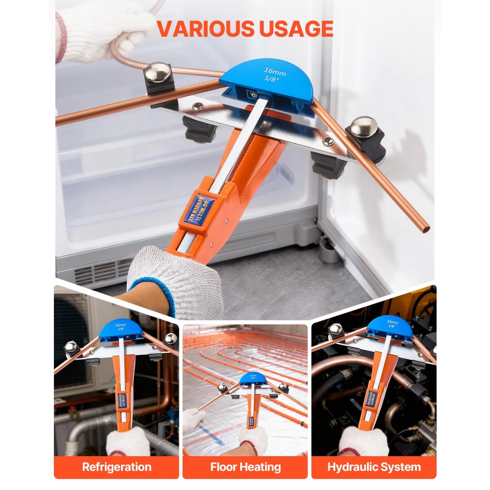 VEVOR Tubing Bender Kit, 6 mm to 22 mm, Compact Ratcheting Tube Pipe Bender, Forward/Reverse Hand Bending Tool, with 7 Color Aluminium Alloy Dies, for Copper HVAC Air Conditioning Refrigeration Repair