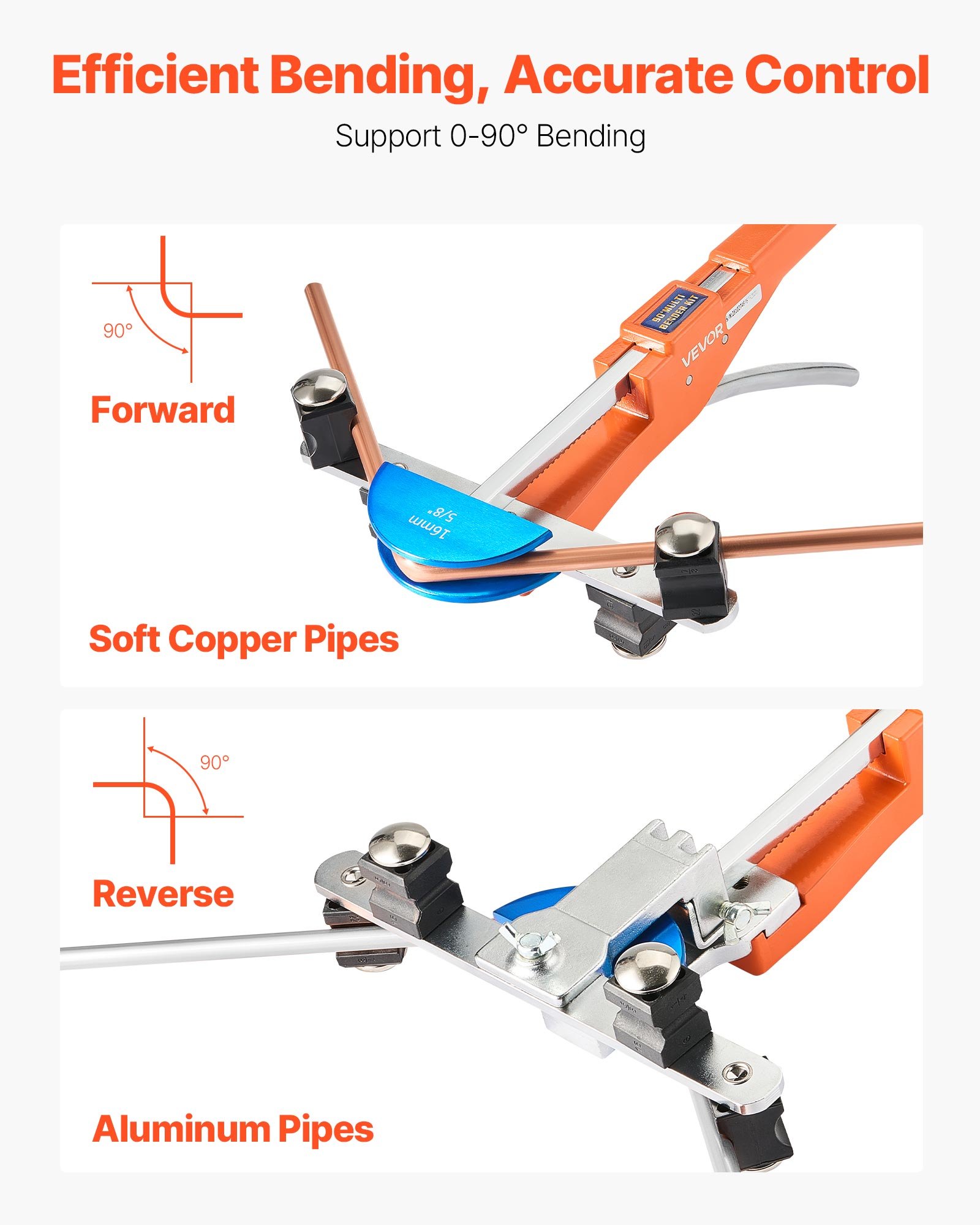 VEVOR Tubing Bender Kit, 6 mm to 22 mm, Compact Ratcheting Tube Pipe Bender, Forward/Reverse Hand Bending Tool, with 7 Color Aluminium Alloy Dies, for Copper HVAC Air Conditioning Refrigeration Repair