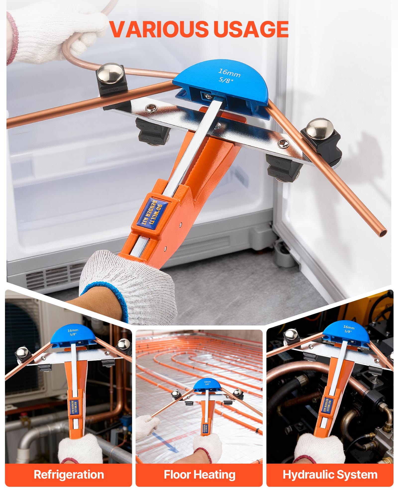 VEVOR Tubing Bender Kit, 1/4 to 7/8 Inch, Compact Ratcheting Tube Pipe Bender, Forward/Reverse Hand Bending Tool, with 7 Color Aluminium Alloy Dies, for Copper HVAC Air Conditioning Refrigeration