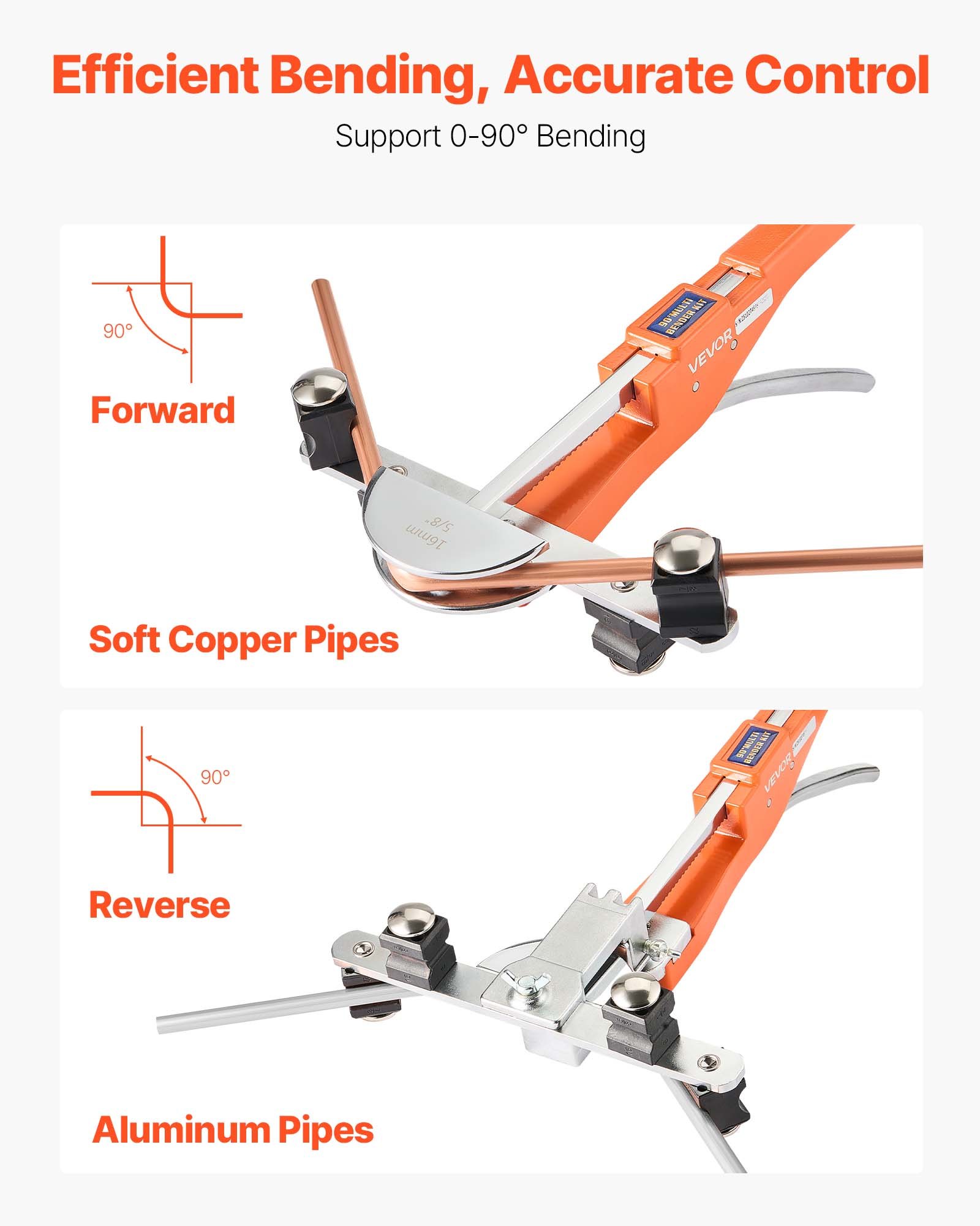 VEVOR Tubing Bender Kit, 6 mm to 22 mm, Compact Ratcheting Tube Pipe Bender, Forward/Reverse Hand Bending Tool, with 7 Aluminium Alloy Dies, for Copper HVAC Air Conditioning Refrigeration Auto Repair