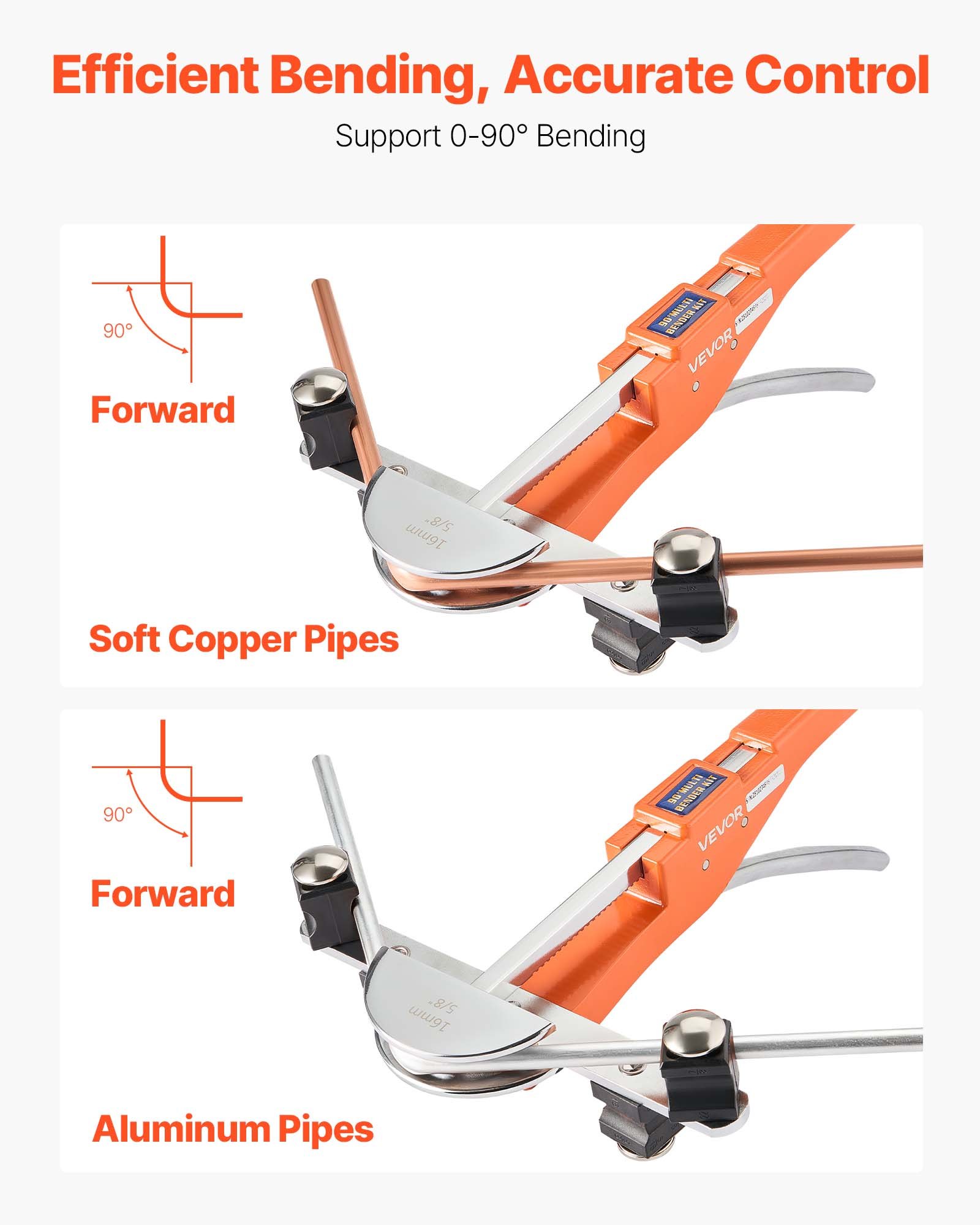 VEVOR Tubing Bender Kit, 6 mm to 22 mm, Compact Ratcheting Tube Pipe Bender, Ratchet Hand Bending Tool, with 7 Aluminium Alloy Dies, HVAC Tools, for Copper Aluminum HVAC Refrigeration Maintenance