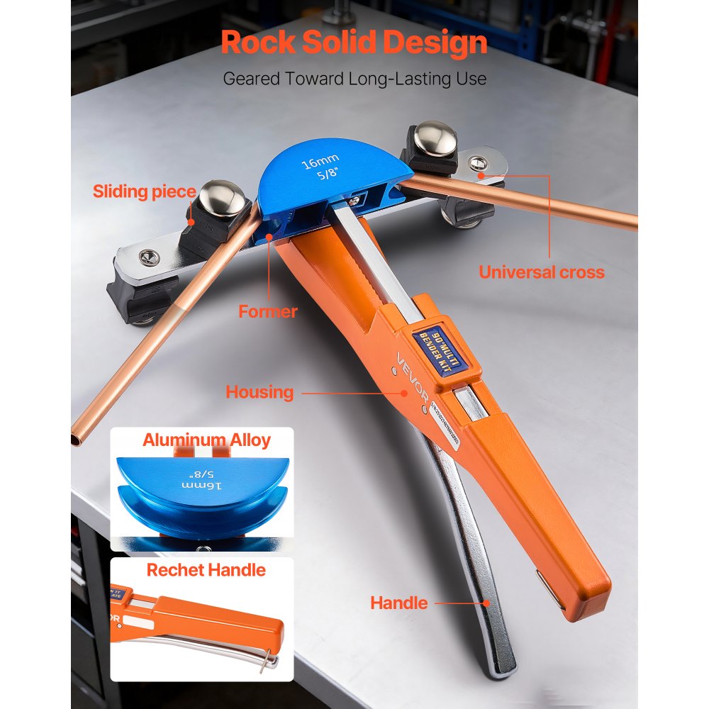 VEVOR Tubing Bender Kit, 6 mm to 22 mm, Compact Ratcheting Tube Pipe Bender, Ratchet Hand Bending Tool, with 7 Color Aluminium Alloy Dies, HVAC Tools, for Copper HVAC Air Conditioning Refrigeration