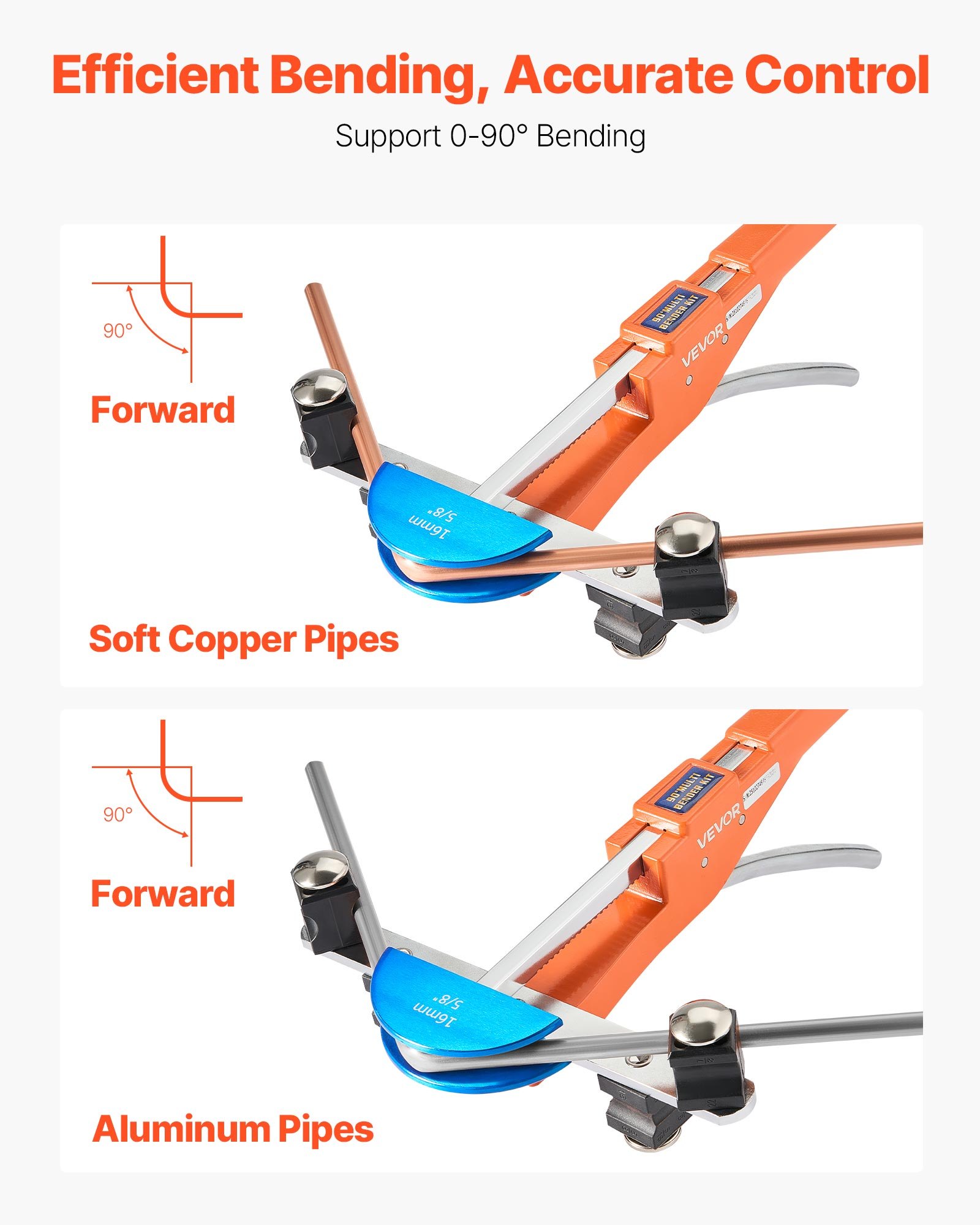 VEVOR Tubing Bender Kit, 6 mm to 22 mm, Compact Ratcheting Tube Pipe Bender, Ratchet Hand Bending Tool, with 7 Color Aluminium Alloy Dies, HVAC Tools, for Copper HVAC Air Conditioning Refrigeration