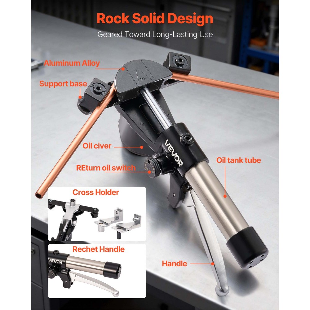 VEVOR Hydraulic Tubing Bender Kit, 6 mm to 22 mm, Copper Tube Pipe Bender, Forward/Reverse HVAC Bending Tool Set, with 7 Aluminium Alloy Dies, for HVAC Air Conditioning Refrigeration Automotive Repair