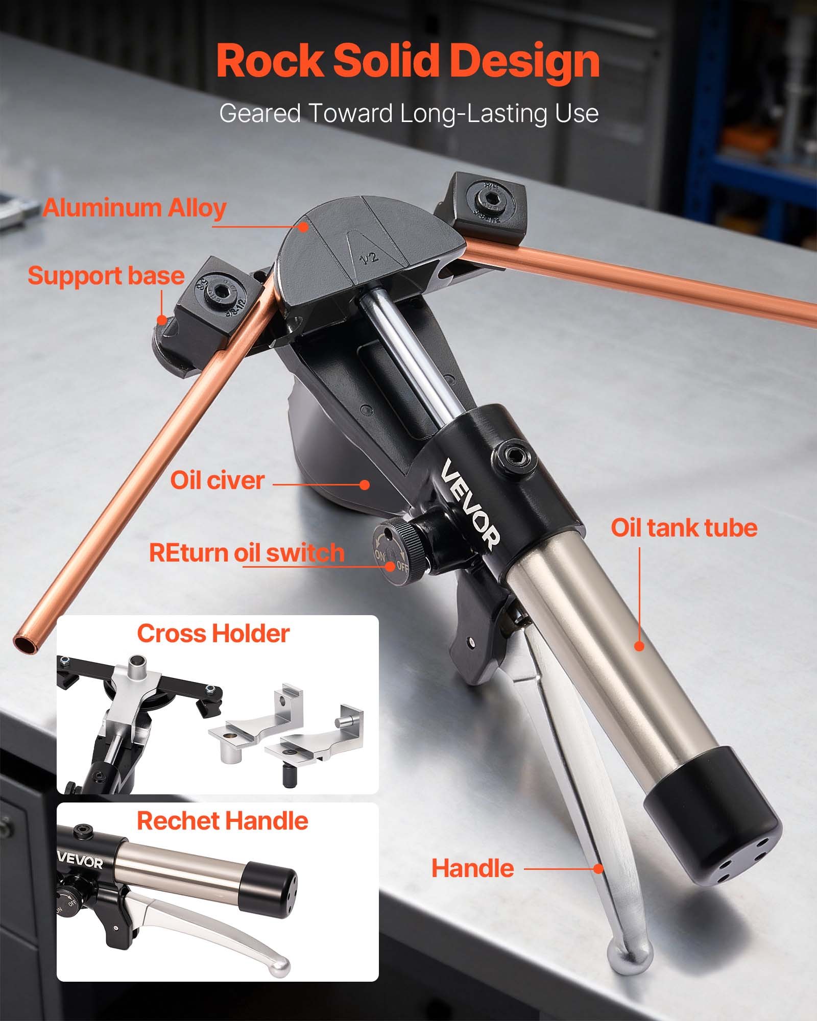 VEVOR Hydraulic Tubing Bender Kit, 6 mm to 22 mm, Copper Tube Pipe Bender, Forward/Reverse HVAC Bending Tool Set, with 7 Aluminium Alloy Dies, for HVAC Air Conditioning Refrigeration Automotive Repair