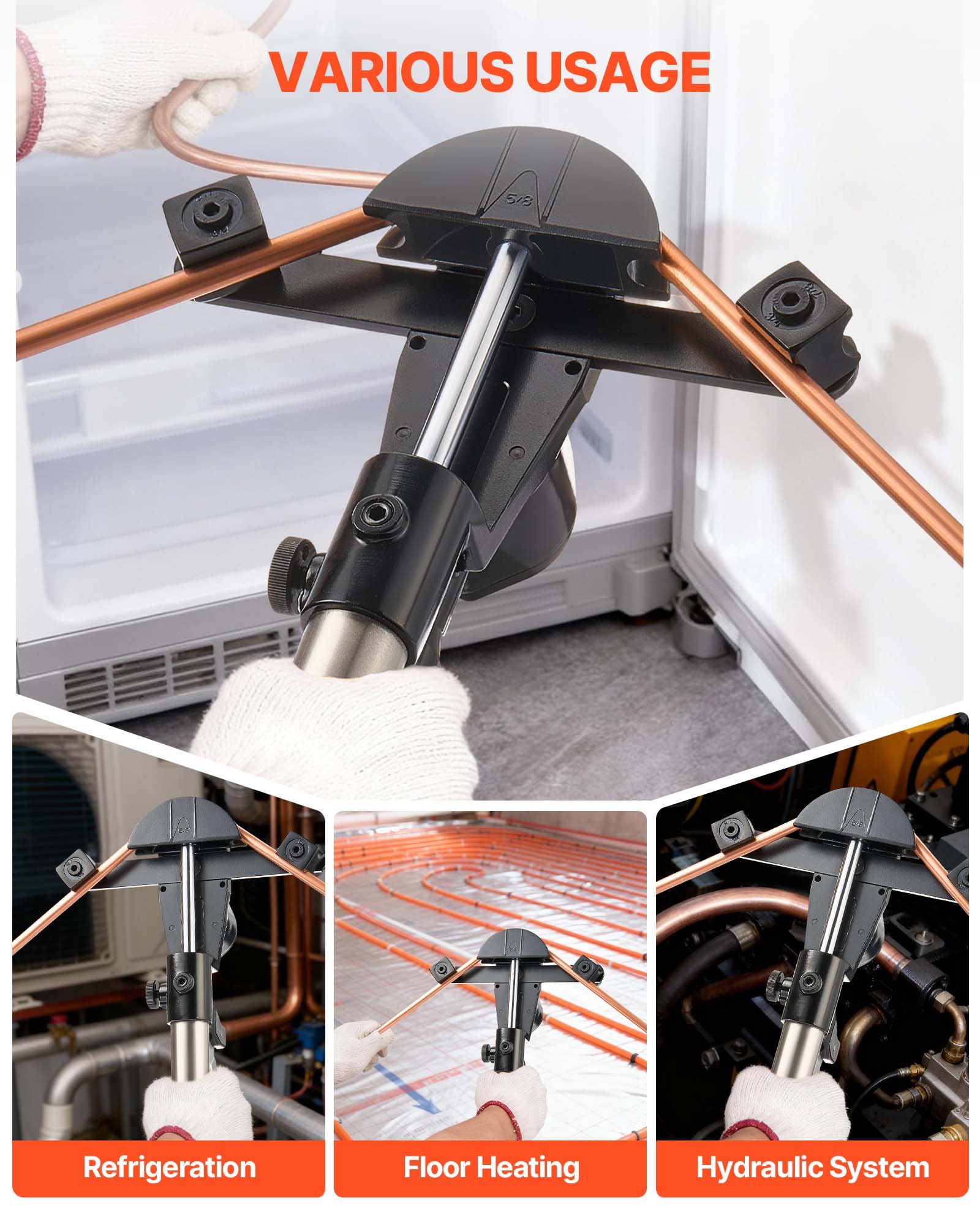 VEVOR Hydraulic Tubing Bender Kit, 6 mm to 22 mm, Copper Tube Pipe Bender, Forward/Reverse HVAC Bending Tool Set, with 7 Aluminium Alloy Dies, for HVAC Air Conditioning Refrigeration Automotive Repair