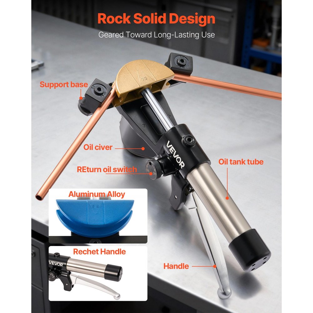 VEVOR Hydraulic Tubing Bender Kit, 6 mm to 22 mm, Copper Tube Pipe Bender, HVAC Bending Tool Set, 90° Bend, with 7 Color Aluminium Alloy Dies, for HVAC Air Conditioning Refrigeration Automotive Repair