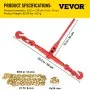 VEVOR Chain Load Binder, 8 mm Tie Down Kit with 2.45 Ton Working Load Capacity and Two Grab Hooks, Includes (4) Ratchet Binders - (4) 6.4 m Grade 80 Chains, Transport Load Package for Hauling, Towing