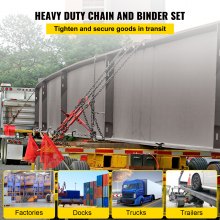 VEVOR Chain Load Binder, 8 mm Tie Down Kit with 3 Ton Working Load Capacity and Two Grab Hooks, Includes (4) Ratchet Binders - (4) 6.4 m Grade 80 Chains, Transport Load Package for Hauling, Towing