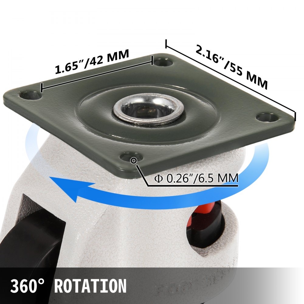 VEVOR GD-40F Nylon Wheel and NBR Pad Set of 4 Leveling Casters