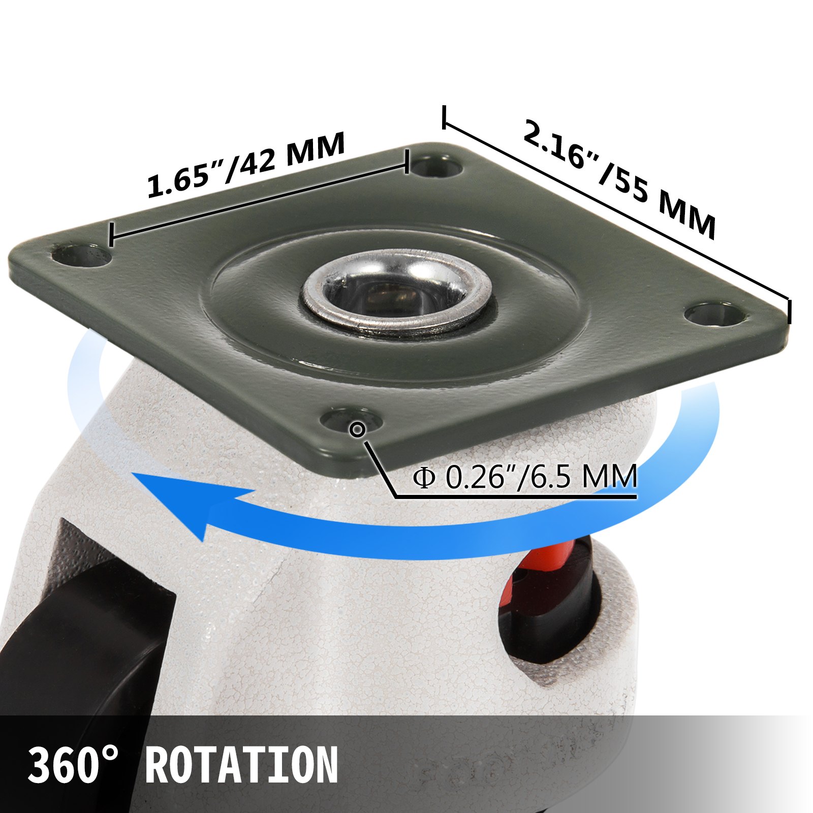 VEVOR GD-40F Nylon Wheel and NBR Pad Set of 4 Leveling Casters
