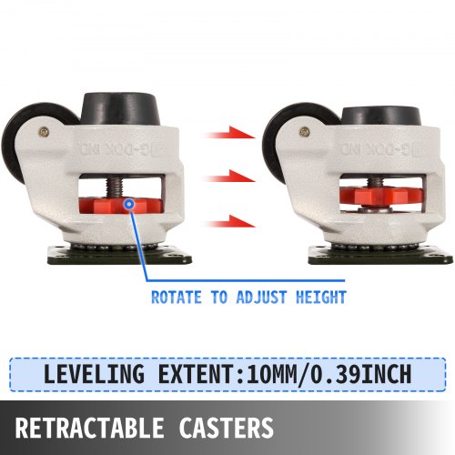 VEVOR Heavy Duty Leveling Casters, Leveling Casters Stem, Set of 4, 2" Retractable Leveling Casters for Workbench, 2200lbs Max Loading Capacity, 360-degree Swivel Casters for Industry Equipment