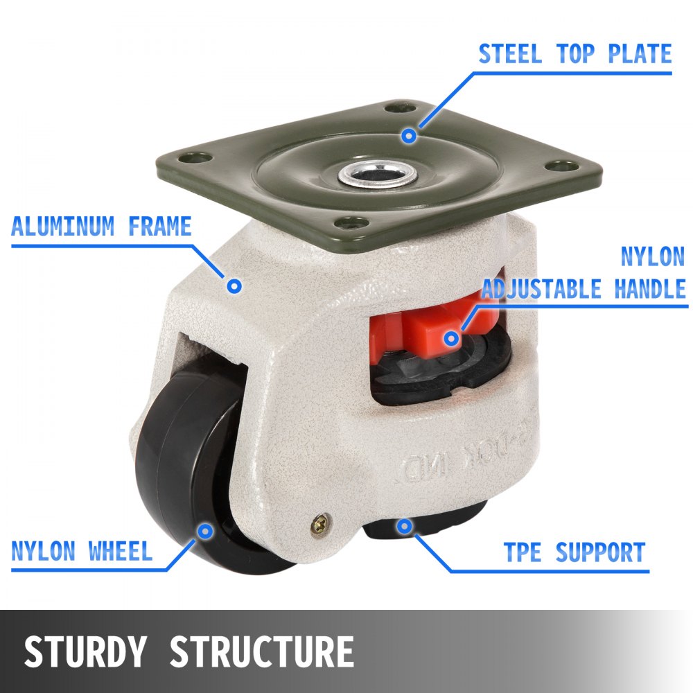 VEVOR Heavy Duty Leveling Casters, Leveling Casters Stem, Set of 4, 2.5", Retractable Leveling Casters for Workbench, 4400lbs Max Loading Capacity, 360-degree Swivel Casters for Industry Equipment
