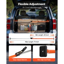 VEVOR Cargo Bar, Ratcheting Cargo Bars Adjustable from 40" to 73", Heavy-duty Steel Cargos Stabilizer with Storage Net & Divider Bar, Telescoping Load Lock Bars for SUVs, Sedans