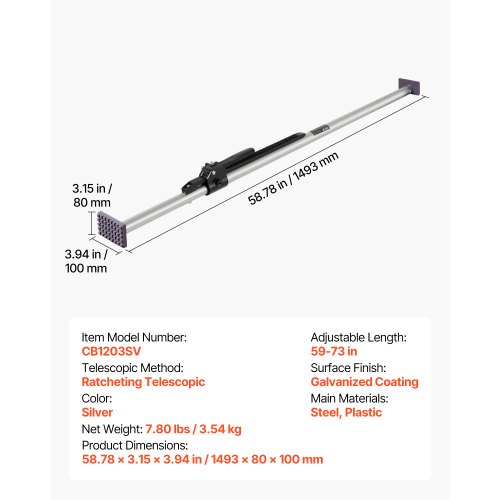 VEVOR Cargo Bar, verstelbaar van 40 inch tot 73 inch, zware stalen cargo stabilisator bar met 220 lbs capaciteit, vrachtwagen load bar stop glijden voor pick-up truck bed, SUV VEVOR Cargo Bar, verstelbaar van 40 inch tot 73 inch, zware stalen cargo stabilisator bar met 220 lbs capaciteit, vrachtwagen load bar stop glijden voor pick-up truck bed, SUV