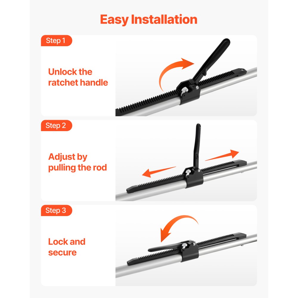 VEVOR Cargo Bar, Ratcheting Cargo Bar Adjustable from 1499mm to 1854mm, Heavy-duty Steel Cargos Stabilizer with Non-Slip Foot Pads, Telescoping Load Lock Bars for Pickup Truck