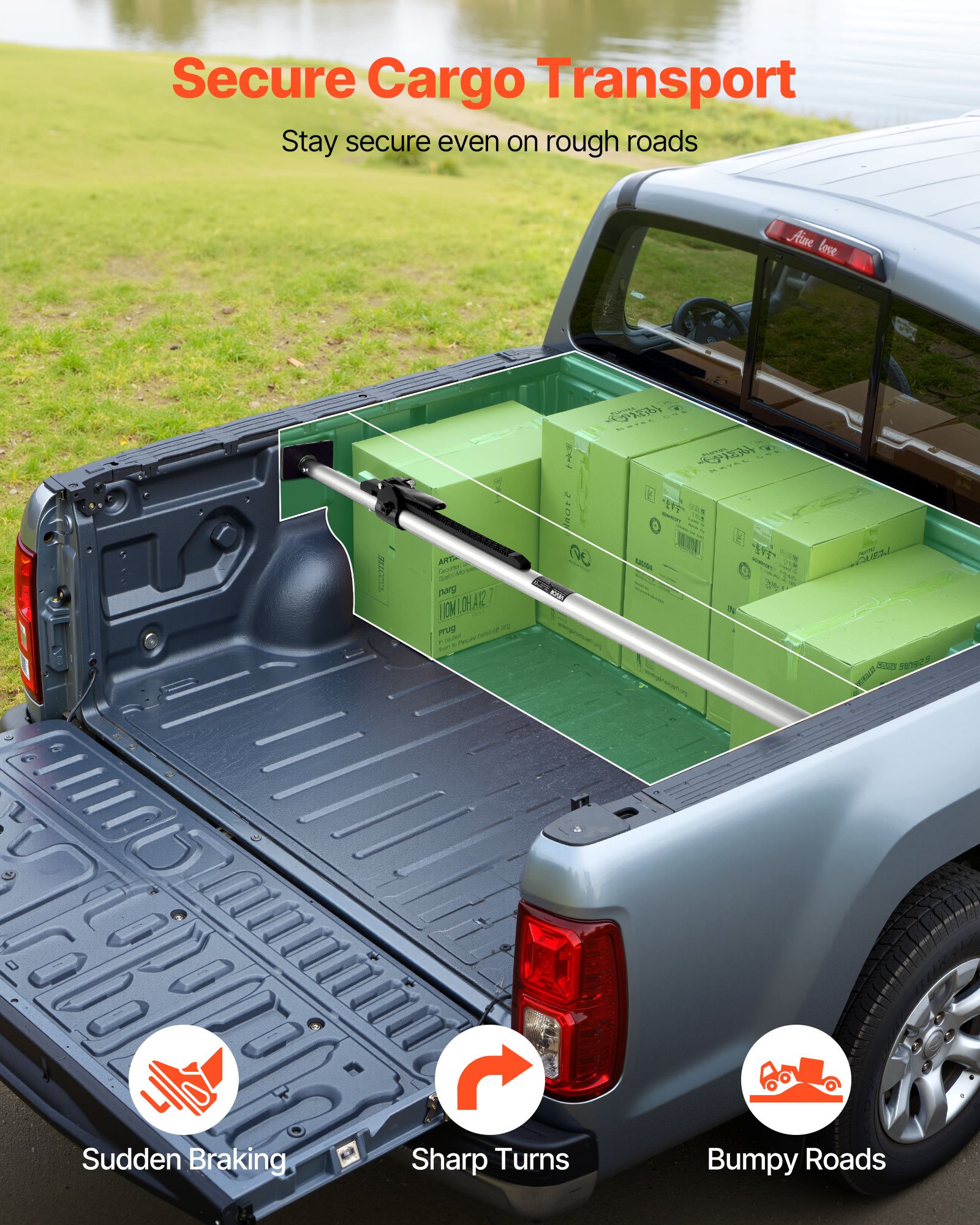 VEVOR Cargo Bar, Ratcheting Cargo Bar Adjustable from 1499mm to 1854mm, Heavy-duty Steel Cargos Stabilizer with Non-Slip Foot Pads, Telescoping Load Lock Bars for Pickup Truck