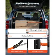 VEVOR Cargo Bar, Ratcheting Cargo Bar Adjustable from 40" to 73", Heavy-duty Steel Cargos Stabilizer with Non-Slip Foot Pads, Telescoping Load Lock Bars Stop Sliding for SUVs, Sedans