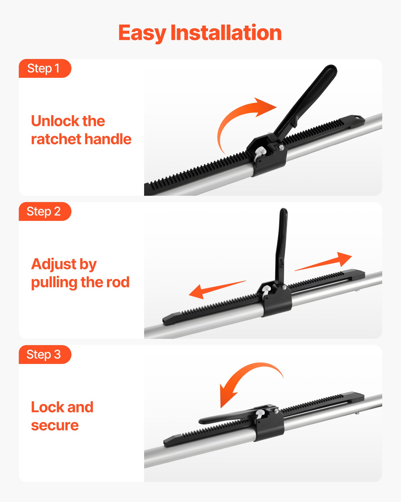 VEVOR Cargo Bar, Ratcheting Cargo Bar Adjustable from 89" to 104", Heavy-duty Steel Cargos Stabilizer with Non-Slip Foot Pads, Truck Bed Load Lock Bars for Box Trucks, Semi-Trailers, Trailers (2PCS)