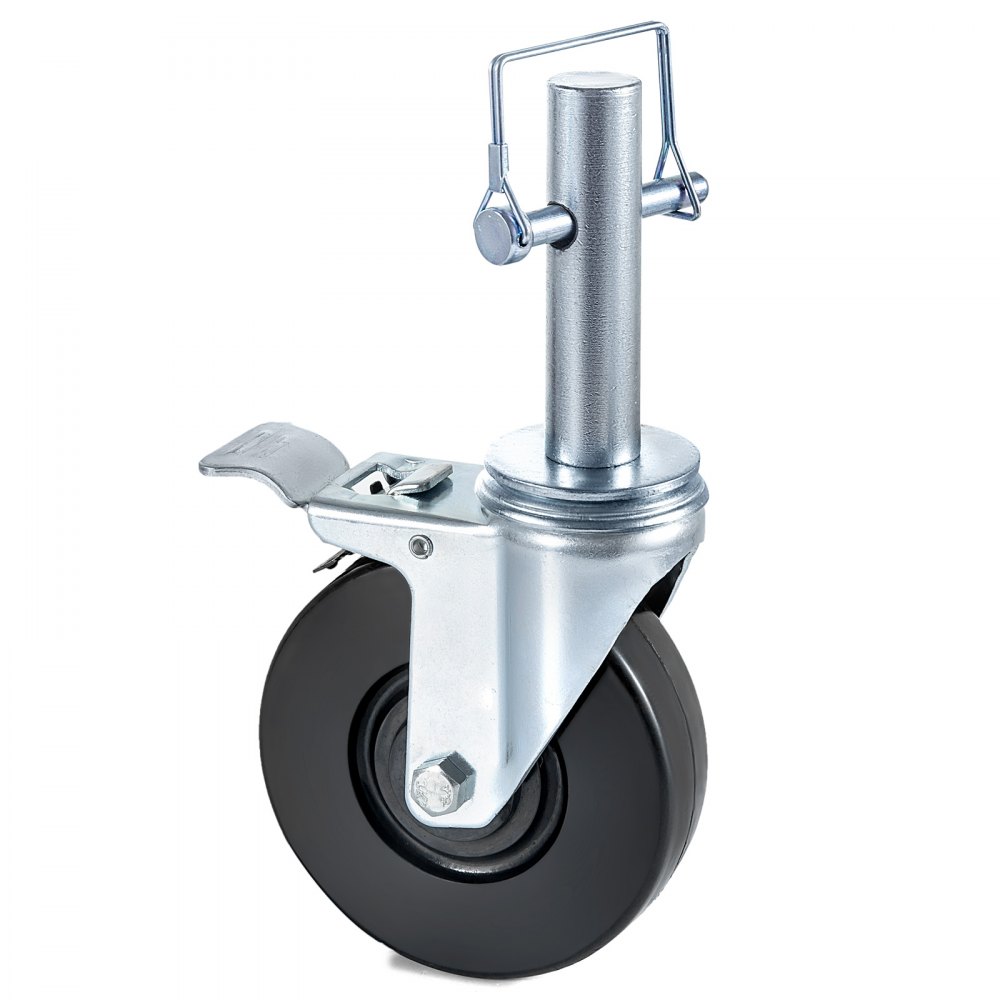 4 Pack 5" Heavy Duty Scaffolding Rubber Swivel Caster With Dual Locking 1" Solid Round Stem 280LBS Capacity Per Wheel
