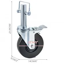 VEVOR Baker Scaffold Wheels 4 Pack 5" Scaffolding Wheels 1" Solid Round Stem 280LBS Wheels for Scaffolding Rubber Scaffold Wheels with Dual Locking Heavy Duty Casters Capacity
