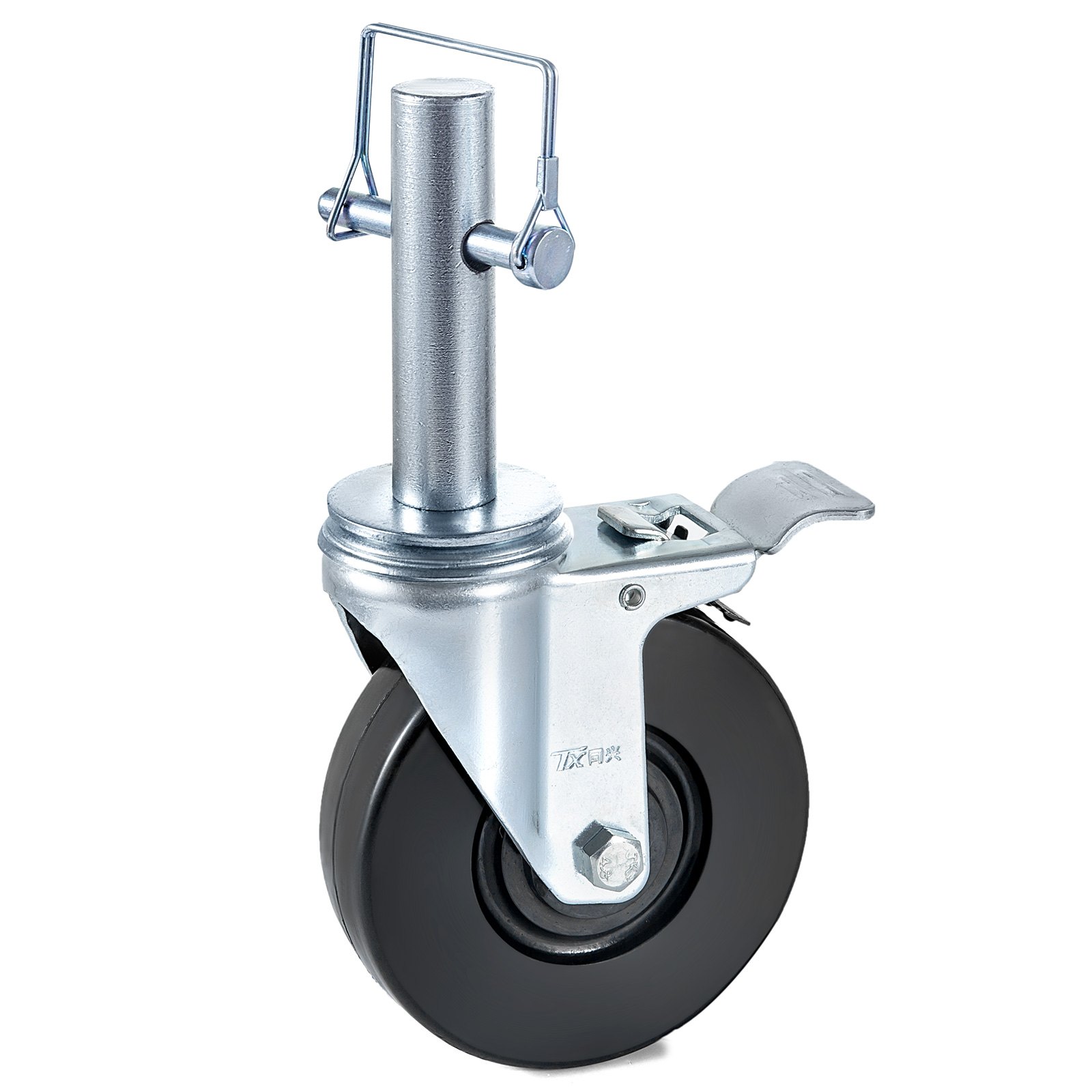 4 Pack 5" Heavy Duty Scaffolding Rubber Swivel Caster With Dual Locking 1" Solid Round Stem 280LBS Capacity Per Wheel
